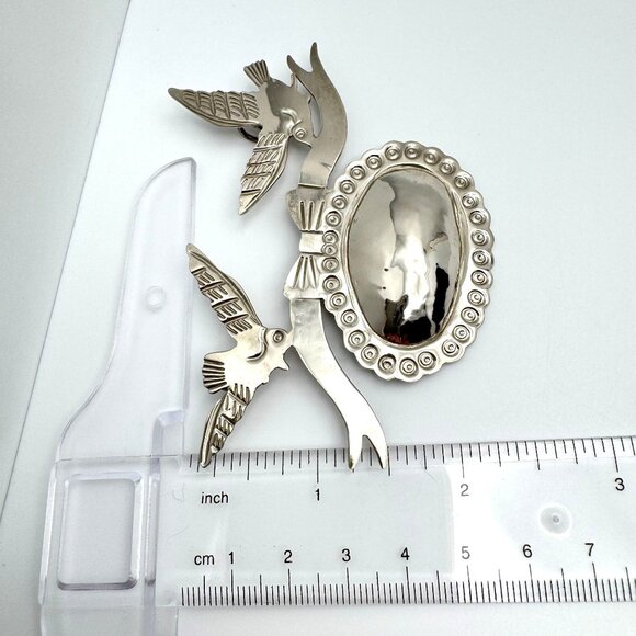 Bird Bow Oval Brooch Pin Pendant Vintage Silver-Toned Silver Plate? - Picture 3 of 10